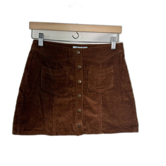 She + Sky Brown Corduroy Mini Skirt | Button Front Pocket Style | Size Small - Picture 5 of 7